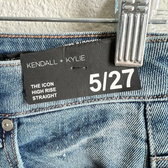 New Kendall & Kylie Icon High Rise Straight Jeans Womens 5/27 Distressed Stretch - Picture 6 of 7